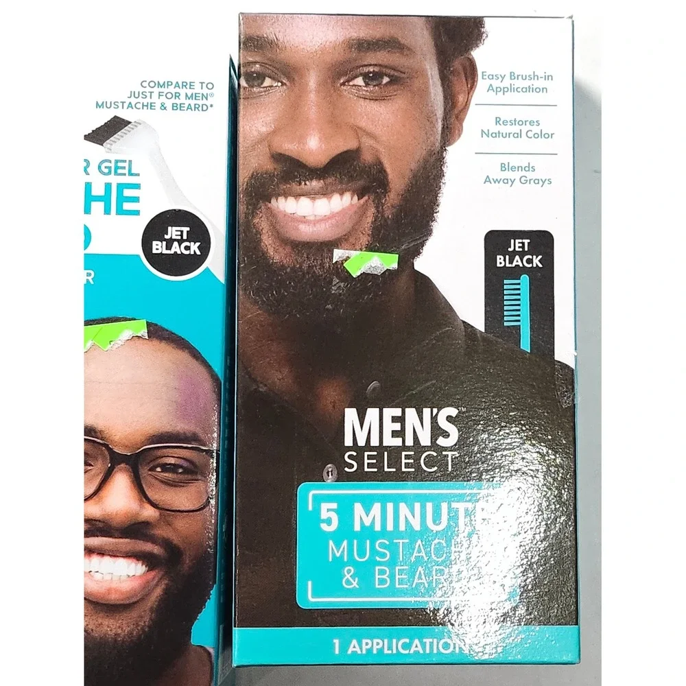 3pk‎ Men's Mustache & Beard Brush-In Color Gel Jet Black 5 Minute Gray Coverage